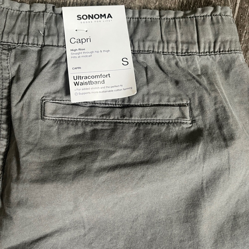 Sonoma Gray Capri Pants Women's Size S Drawstring High Rise Casual Bottoms - Picture 7 of 8